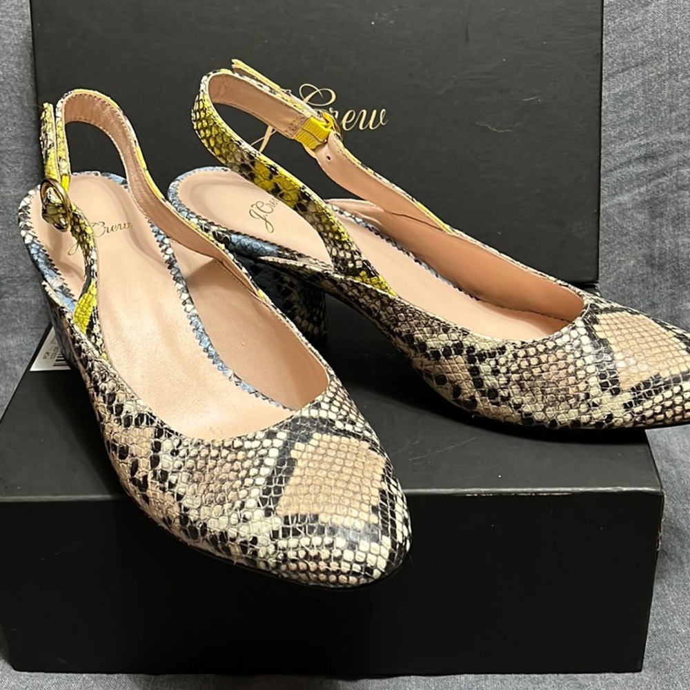 NEW J. CREW SLINGBACK LEATHER PUMP SZ 8 MIXED SNAKE - Picture 9 of 9